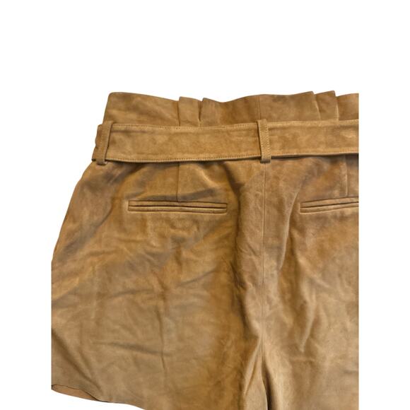 Women 6 Olivia Palermo Chelsea28 Brown Bistre Leather Belted Suede Shorts - Picture 4 of 5
